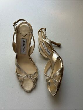 Vintage Jimmy Choo Gold Metallic Leather Evening Sandals EU 38 US 8